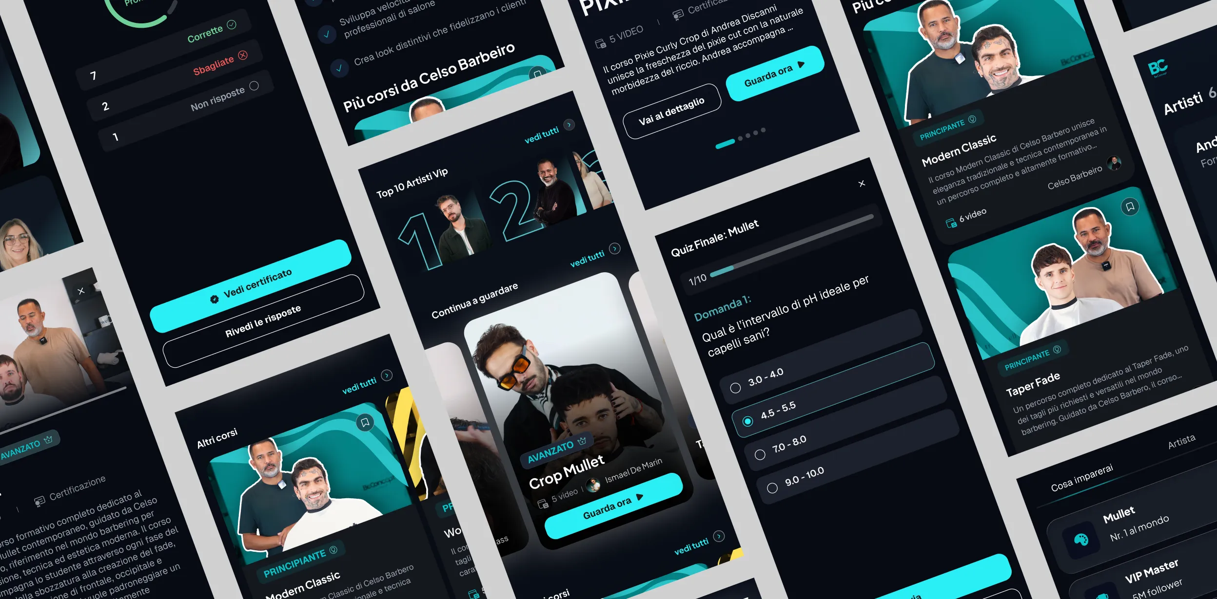 UI BeConcept: interfaccia cinematografica su fondo scuro