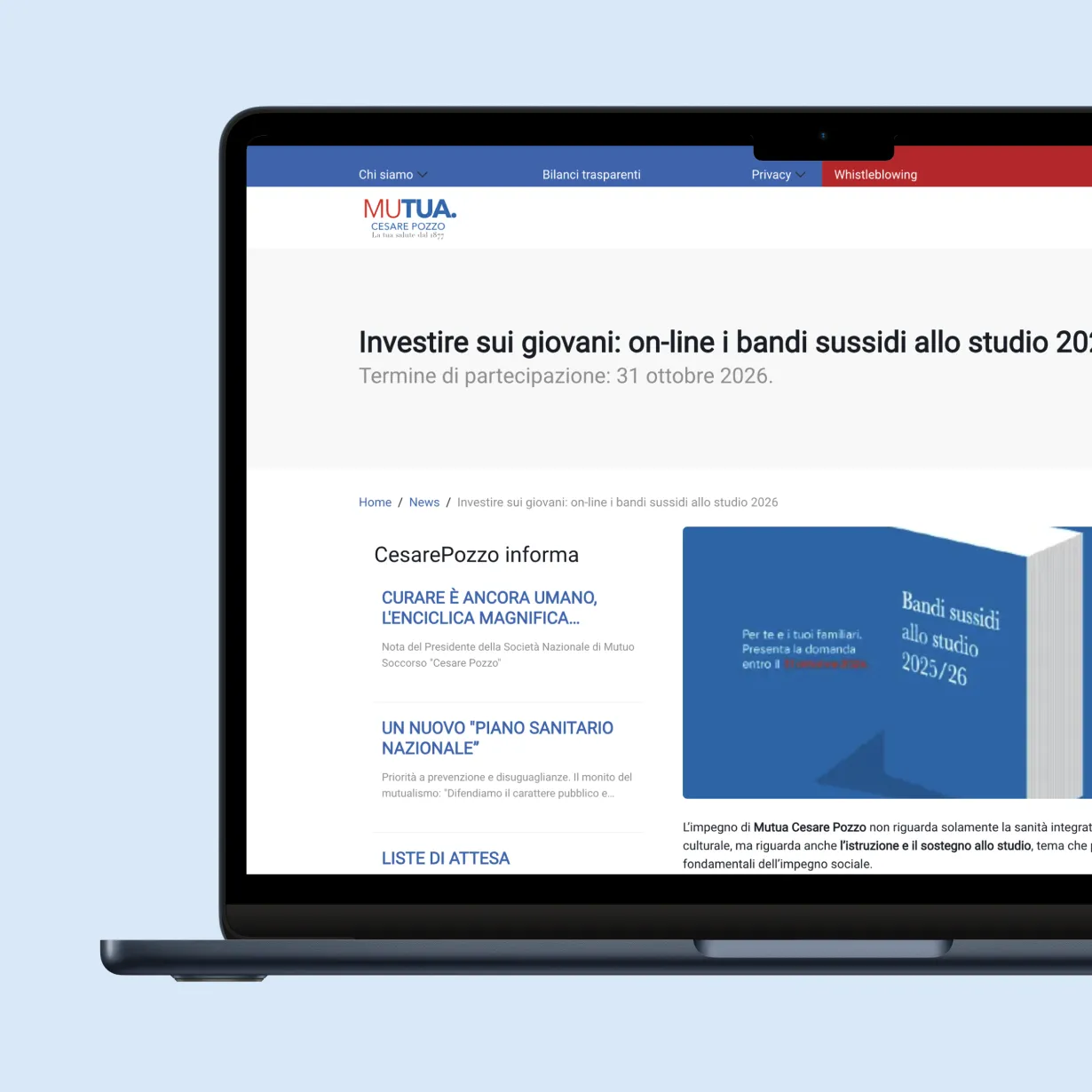 UI Mutua Cesare Pozzo: homepage e forme di assistenza